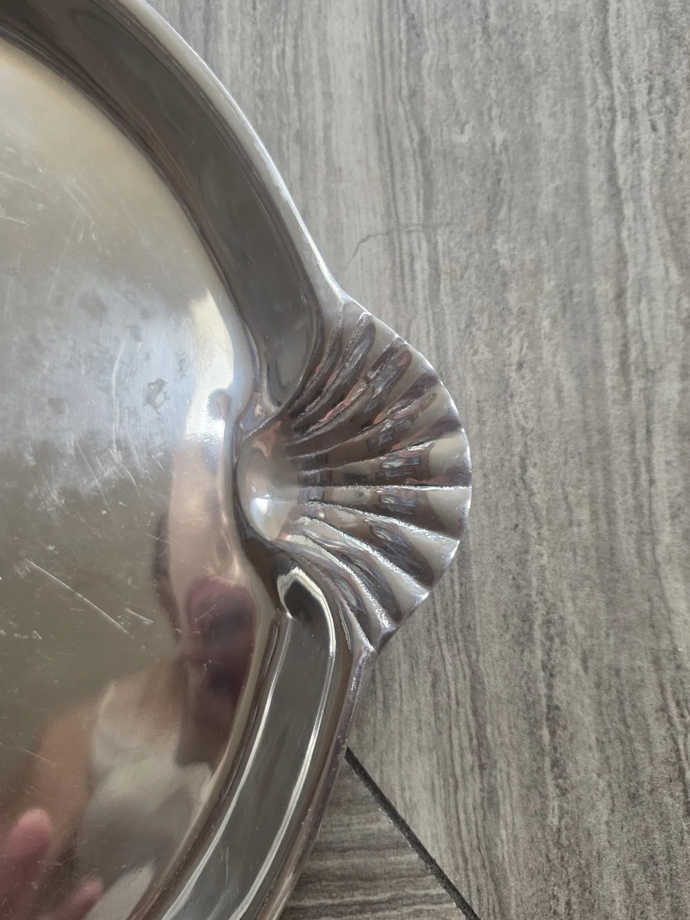 Silver Metal Serving Tray with Shell-Style Handles - Silver